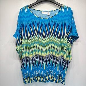 Chico’s Geometric ZigZag Print Batwing Flutter Sleeve Knit Top Size 2/Large